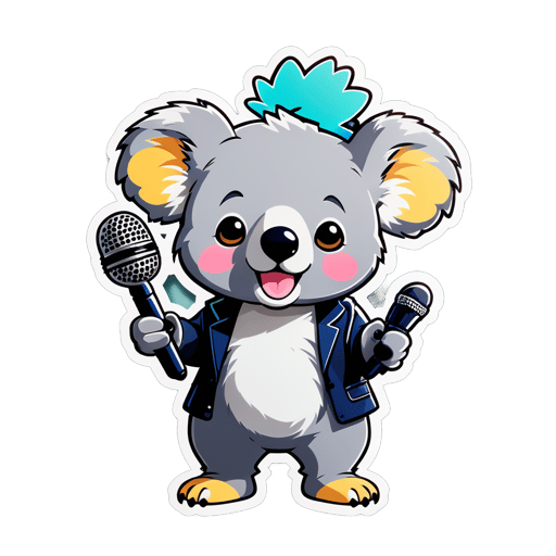 Koala de K-Pop con soporte de micrófono sticker