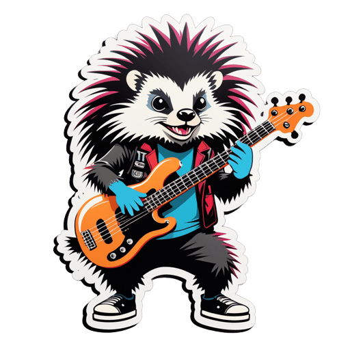 Post-Punk Porcupine with Bass Guitar sticker