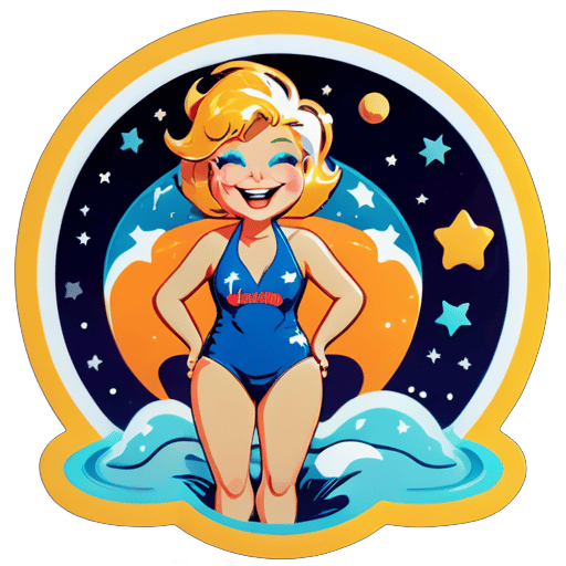 Trump on the moon wearing a swim suit smiling sticker
