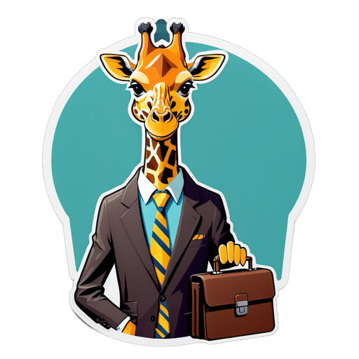 A giraffe with a necktie in its left hand and a briefcase in its right hand sticker