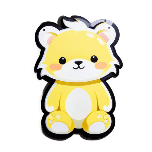 a yellow bear with a white cat sticker