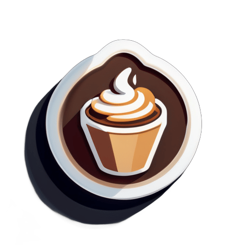 Một cốc cà phê với họa tiết latte art, từ góc nhìn đồng phẳng, rất ấm cúng và dễ thương sticker