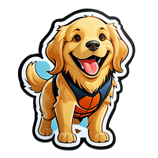 Chú chó retriever màu vàng vui vẻ với một quả bóng rổ sticker