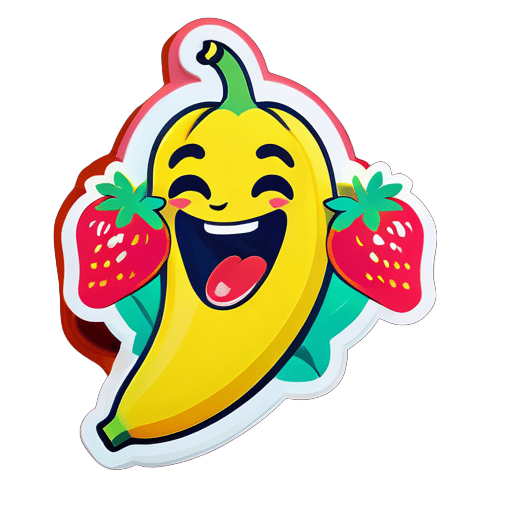 dessinez une banane qui rit en même temps qu'une banane mange une fraise sticker