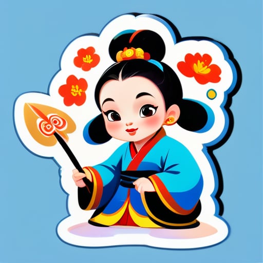 An ancient Chinese child painting, disney, Cartoon,  sticker