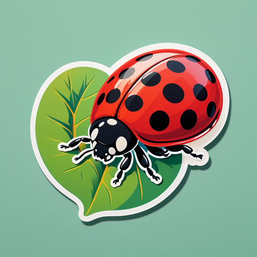 Red Ladybug Crawling on a Leaf sticker