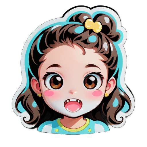 Look, I want a sticker of a girl who has gum in her hair and milk on her face. sticker