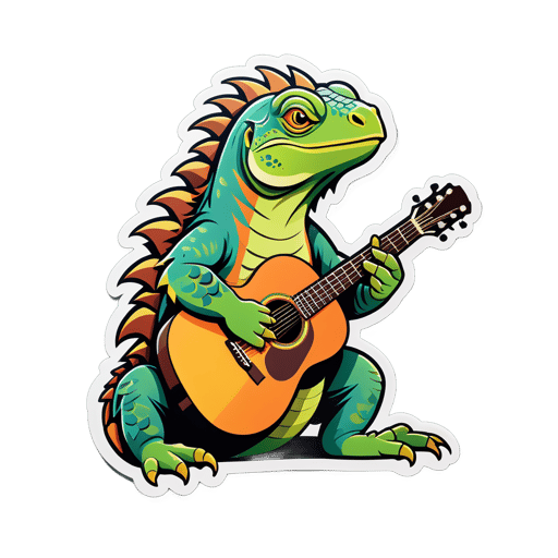 Indie Iguana mit Akustikgitarre sticker