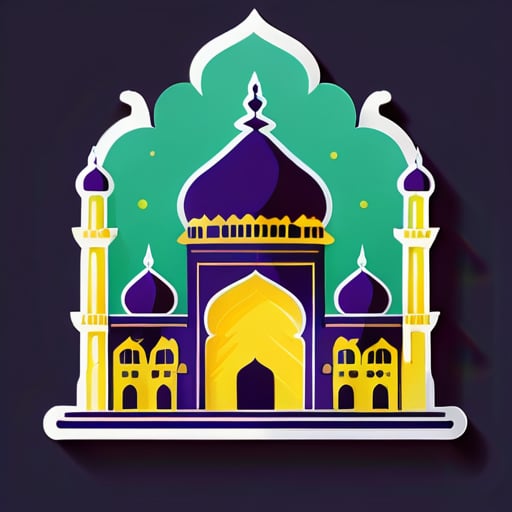Prompt: Wähle ein berühmtes Wahrzeichen aus Lucknow, wie die Bara Imambara oder die Rumi Darwaza. Stil: Vereinfache das Wahrzeichen zu einer niedlichen, cartoonhaften Illustration. sticker