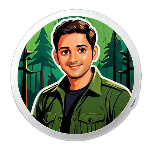 Imagem de Mahesh Babu como caçador com o fundo da floresta sticker