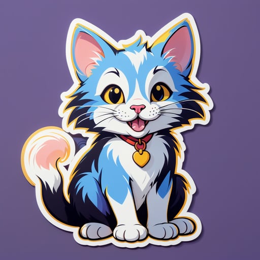 Proud Cat with Mouse: Sitting upright, mouse at paws, eyes gleaming with pride. sticker