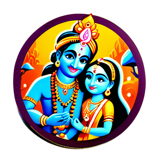 Ảnh của Chúa Krishna với Radha trên nền đá sticker