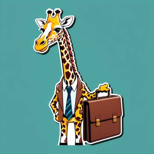 Eine Giraffe mit einer Krawatte in der linken Hand und einem Aktenkoffer in der rechten Hand sticker