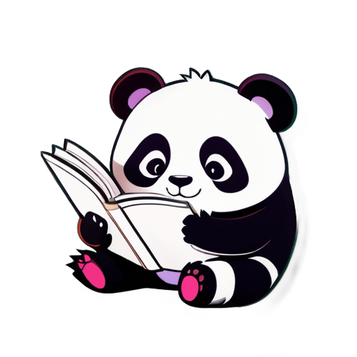 A panda is reading  a book sticker