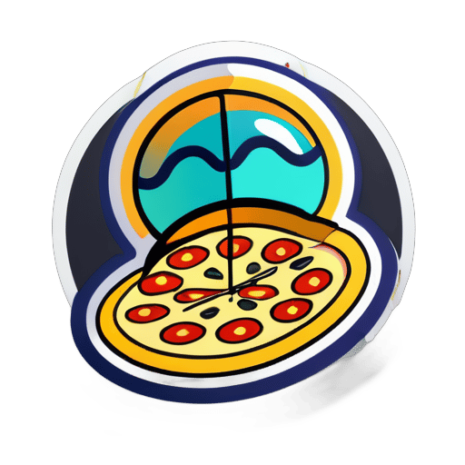 generiere zwei Aufkleber für einen Pizzaladen mit einem funky und realistisch aussehenden Bildaufkleber sticker