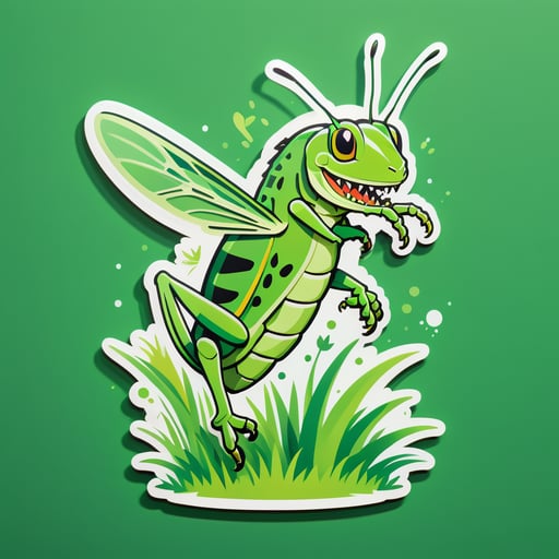 Green Grasshopper Leaping in the Grass sticker