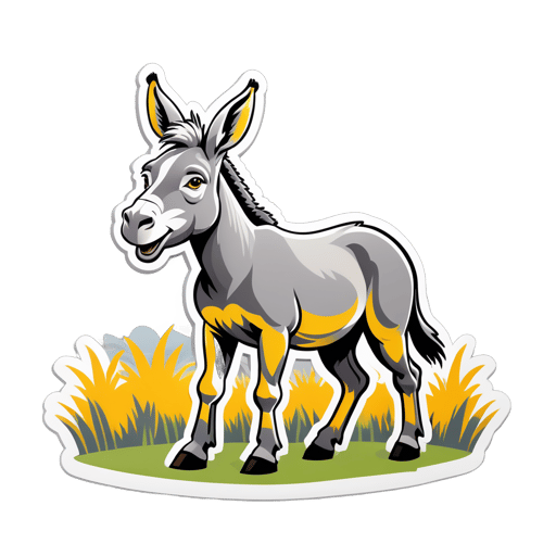 Grey Donkey Braying in a Field sticker