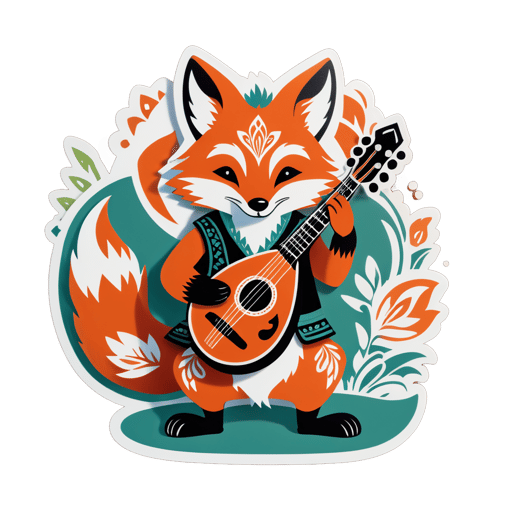 Folk Fuchs mit Mandoline sticker
