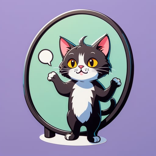 Gato confundido inclinando la cabeza cerca de un espejo sticker