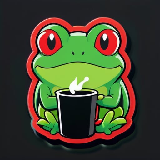 一隻綠色無聊的青蛙穿著一件黑色T恤，上面用紅色寫著“Karak” sticker