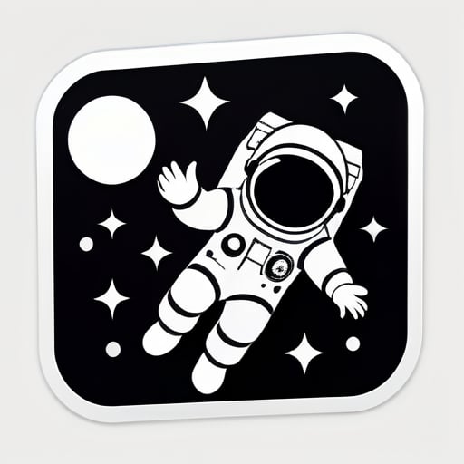 Nintendoスタイルの宇宙飛行士、丸と四角の形のシンボル、黒と白の色のみ sticker