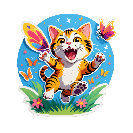 Excited Cat Chasing Butterflies sticker