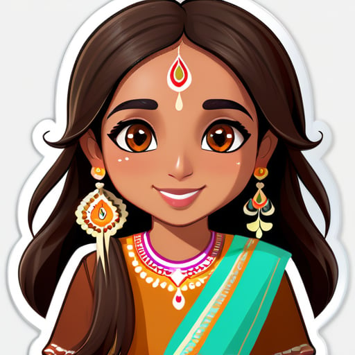 나는 붉은 갈색 파마 머리와 갈색 눈을 가진 인도 소녀입니다. 내 피부 톤은 북인도인이기 때문에 중동인과 비슷합니다. sticker