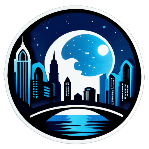 beautiful city with a blue moon sticker
 sticker