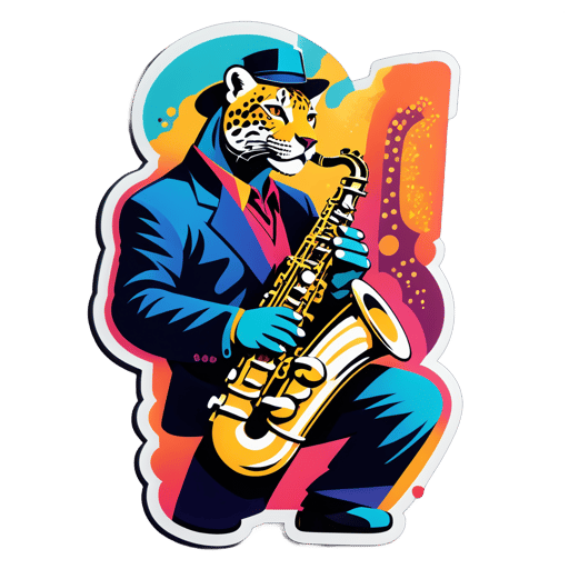 Jazz Jaguar avec Saxophone sticker