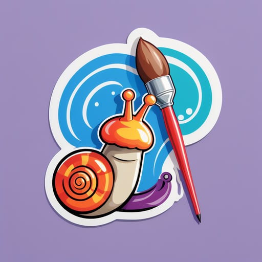Un escargot avec un pinceau dans sa main gauche et une toile dans sa main droite sticker