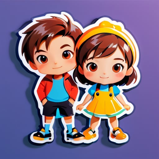 Boy and girl sticker