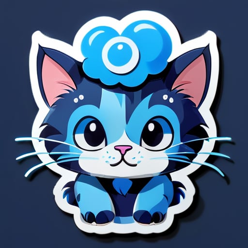 뇌 뚜껑에 'toncats'라고 쓰여진 파란색 대뇌 모양의 만화 고양이. sticker