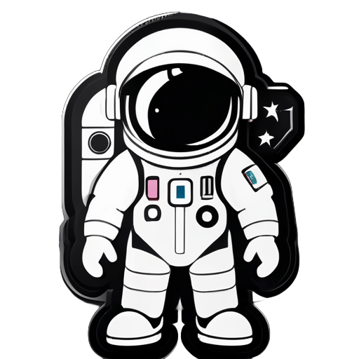 astronaut on Nintendo style，symbols of shapes,black and white sticker