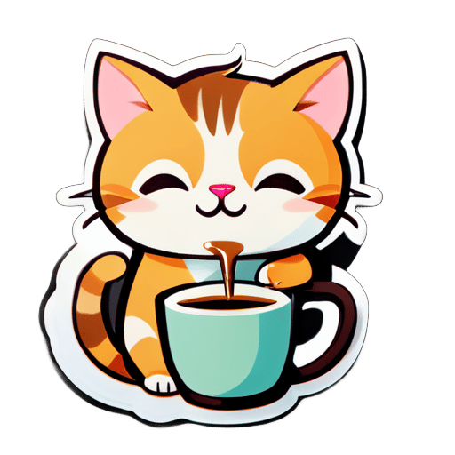 mèo dễ thương đang uống cà phê sticker