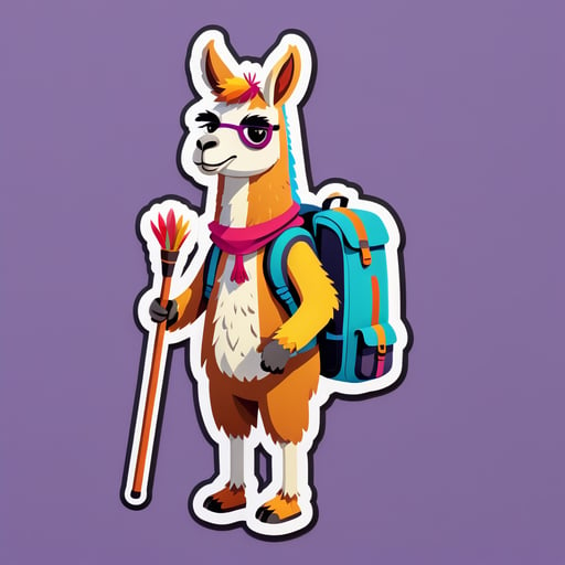 Một con lạc đà cầm một cái ba lô trong tay trái và một cây gậy đi bộ trong tay phải sticker