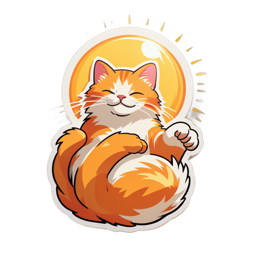Mèo thư giãn dưới ánh nắng: Mèo duỗi dài thỏa thích, bộ lông màu cam ấm áp dưới ánh nắng mặt trời. sticker