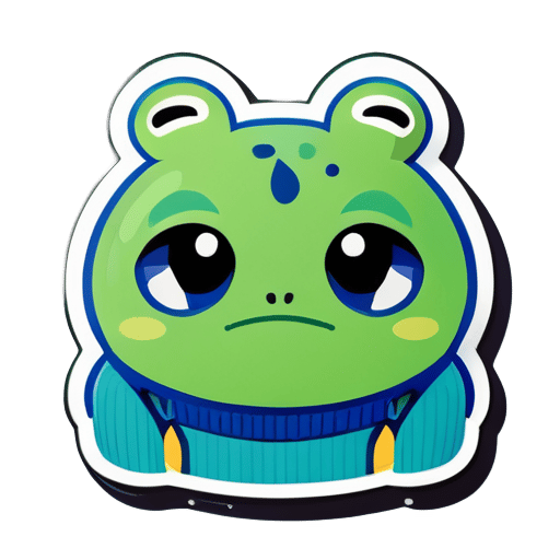  A green frog with exhausted face and wearing blue sweater and "INCO" written on it sticker