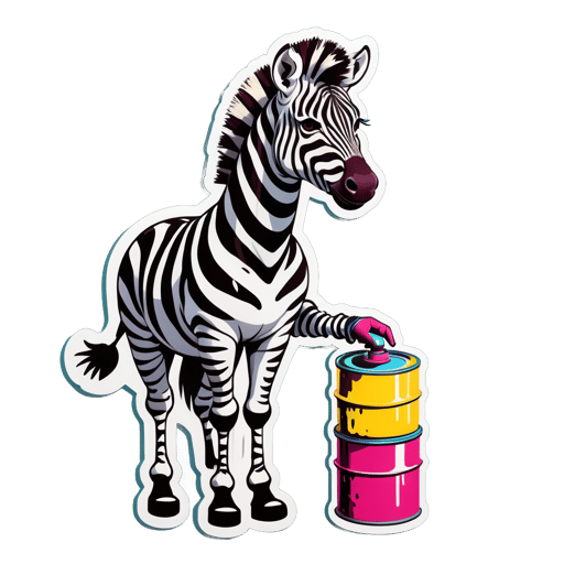 一只斑马，左手拿着油漆罐，右手拿着油漆滚筒 sticker