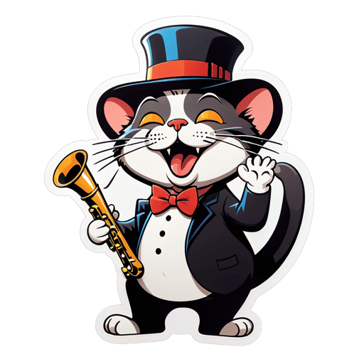Mèo hát với chiếc mũ nhạc jazz sticker