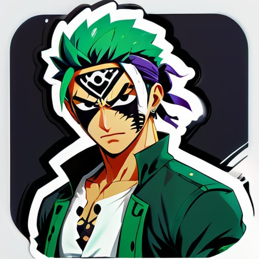 Cool anime guy with desi look, one eye scar zoro sticker