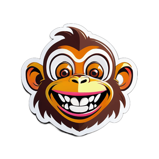 un singe avec un sourire amusant et un texte comme LOL sticker