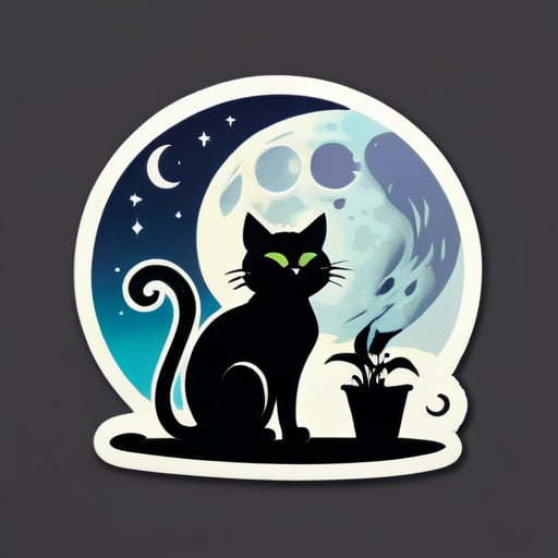 gato na lua fumando sticker