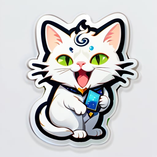 Astrologist white cat talking loudly sticker
