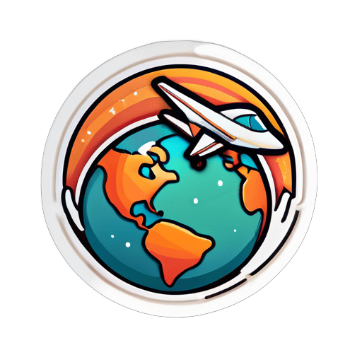 A plane orbiting the earth, Sticker, Blissful, Warm Colors, Folk Art, Contour, Vector, White Background, Detailed sticker