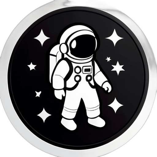 astronauta no estilo Nintendo, símbolos de formas redondas e quadradas, apenas, cor preta e branca sticker
