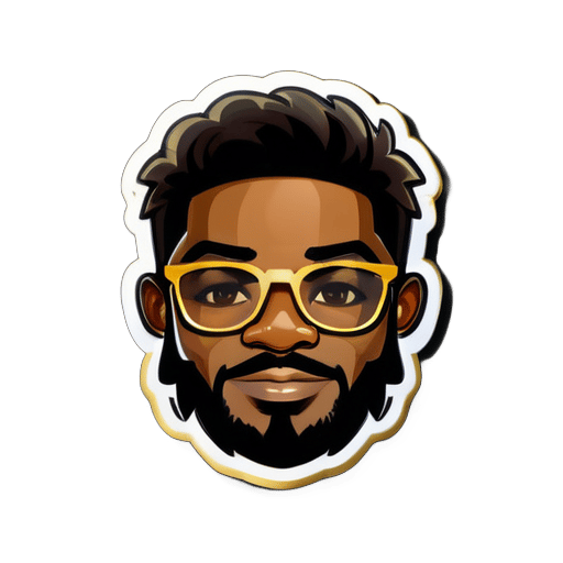 Crear un sticker para un chico desarrollador de software negro con gafas doradas, barba corta sin afeitar y no demasiado cabello sticker