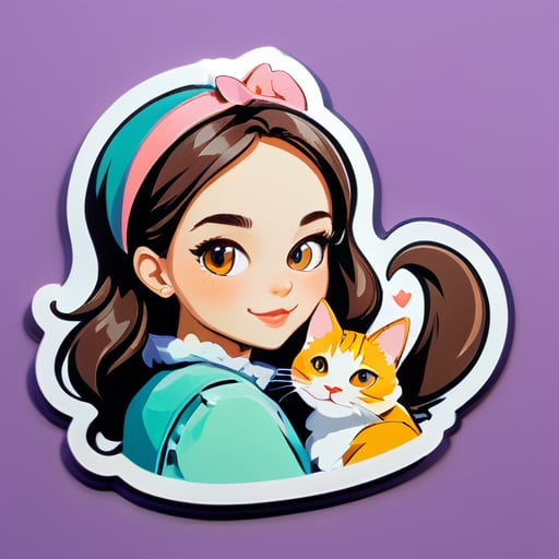 make a sticker in which a beautifull girl with a cat
 sticker