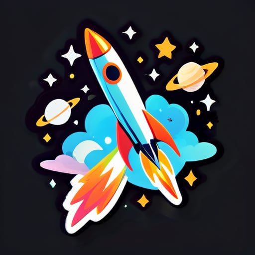 rocket flying in space sticker