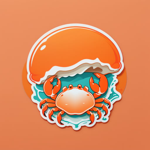 Cangrejo naranja pellizcando una concha marina sticker