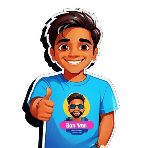 Um menino é um Instagram id ravi_gupta_sahab esta postagem para camiseta de menino com seu nome Ravi Gupta sticker